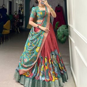 Festive Wear Dola Silk Lehenga Set for Women – Foil Work, Stitched, Dupatta Included-0063