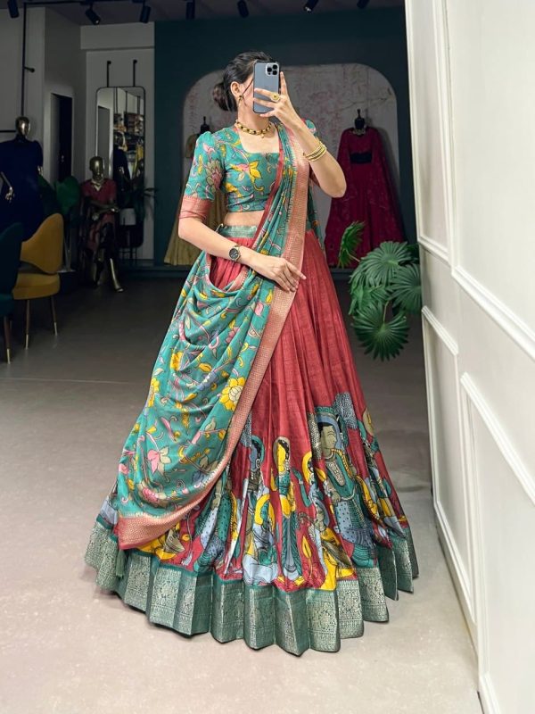 Festive Wear Dola Silk Lehenga Set for Women – Foil Work, Stitched, Dupatta Included-0063