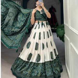Festive Wear Dola Silk Lehenga Set for Women – Foil Work, Stitched, Dupatta Included-0060