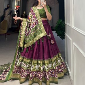 Festive Wear Dola Silk Lehenga Set for Women – Foil Work, Stitched, Dupatta Included-0059