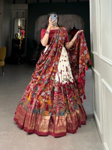 Festive Wear Dola Silk Lehenga Set for Women – Foil Work, Stitched, Dupatta Included-0057