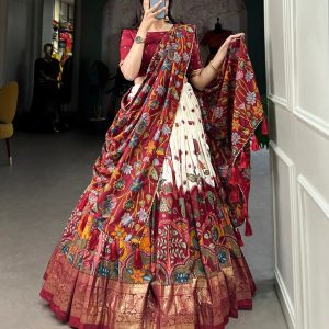 Festive Wear Dola Silk Lehenga Set for Women – Foil Work, Stitched, Dupatta Included-0057