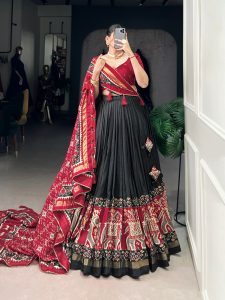 Festive Wear Dola Silk Lehenga Set for Women – Foil Work, Stitched, Dupatta Included-0056