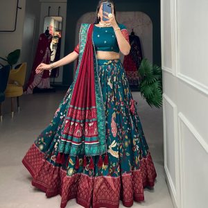 Festive Wear Dola Silk Lehenga Set for Women – Foil Work, Stitched, Dupatta Included-0049