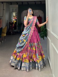 Festive Wear Dola Silk Lehenga Set for Women – Foil Work, Stitched, Dupatta Included-0048