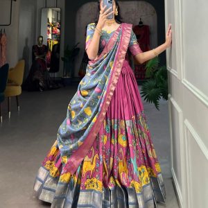 Festive Wear Dola Silk Lehenga Set for Women – Foil Work, Stitched, Dupatta Included-0048
