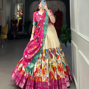 Festive Wear Dola Silk Lehenga Set for Women – Foil Work, Stitched, Dupatta Included-0046