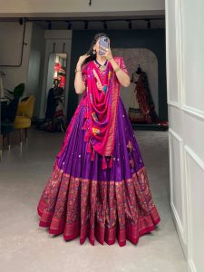 Festive Wear Dola Silk Lehenga Set for Women – Foil Work, Stitched, Dupatta Included-0039