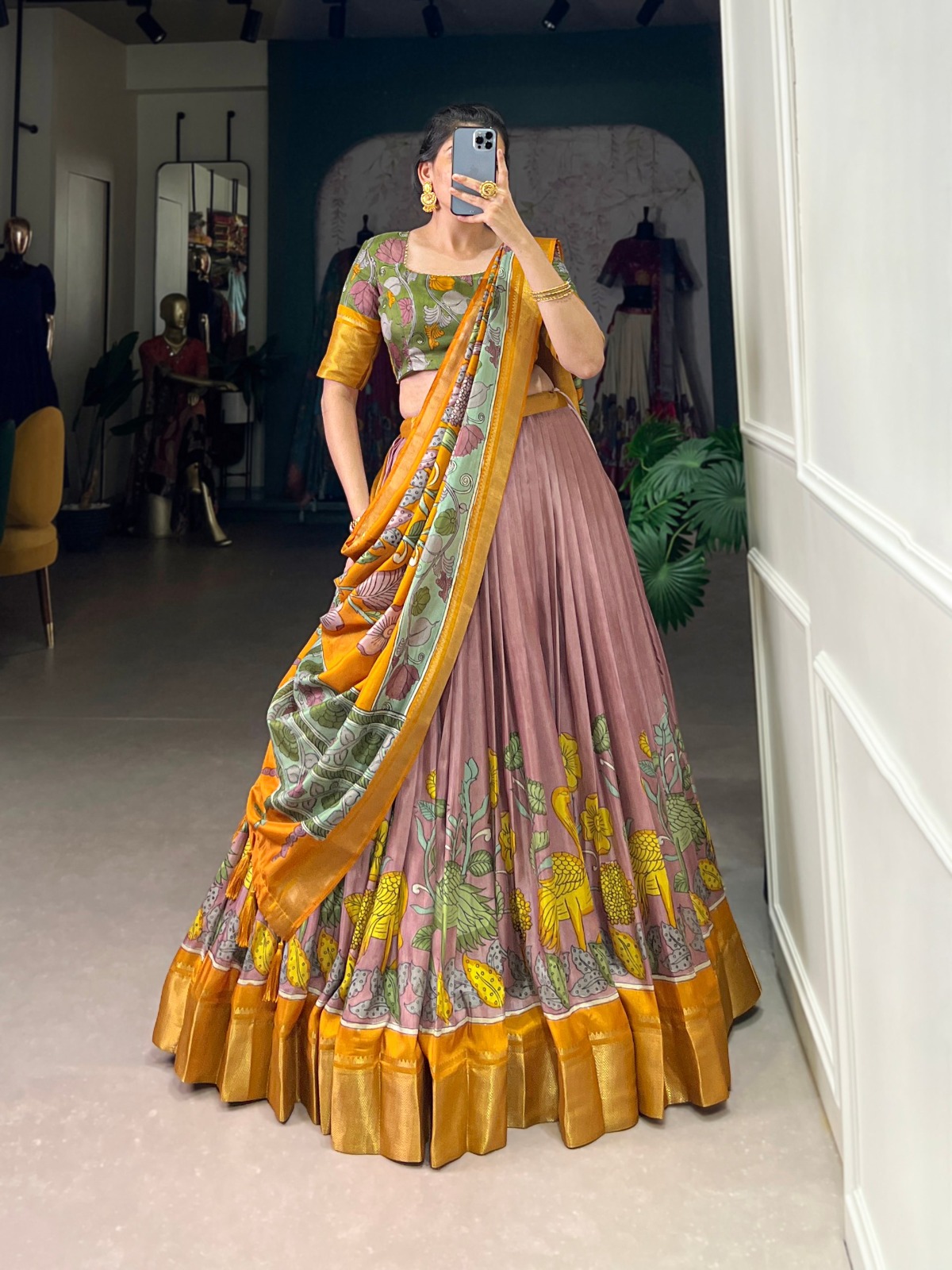 Festive Wear Dola Silk Lehenga Set for Women – Foil Work, Stitched, Dupatta Included-0036