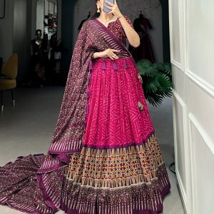 Festive Wear Dola Silk Lehenga Set for Women – Foil Work, Stitched, Dupatta Included-0035
