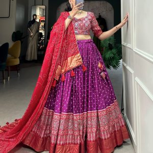 Festive Wear Dola Silk Lehenga Set for Women – Foil Work, Stitched, Dupatta Included-0021