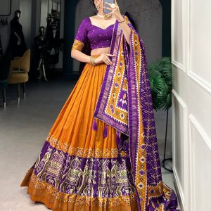 Festive Wear Dola Silk Lehenga Set for Women – Foil Work, Stitched, Dupatta Included-0018