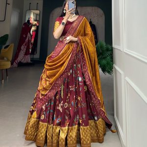 Festive Wear Dola Silk Lehenga Set for Women – Foil Work, Stitched, Dupatta Included-0017