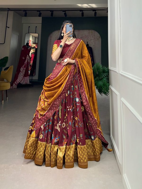 Festive Wear Dola Silk Lehenga Set for Women – Foil Work, Stitched, Dupatta Included-0017