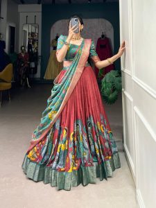 Festive Wear Dola Silk Lehenga Set for Women – Foil Work, Stitched, Dupatta Included-0016