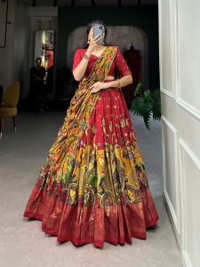 Festive Wear Dola Silk Lehenga Set for Women – Foil Work, Stitched, Dupatta Included-0015