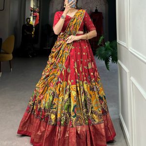 Festive Wear Dola Silk Lehenga Set for Women – Foil Work, Stitched, Dupatta Included-0015