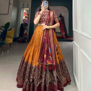 Festive Wear Dola Silk Lehenga Set for Women – Foil Work, Stitched, Dupatta Included-0014