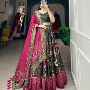 Festive Wear Dola Silk Lehenga Set for Women – Foil Work, Stitched, Dupatta Included-0013