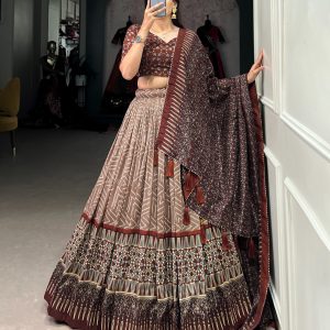 Festive Wear Dola Silk Lehenga Set for Women – Foil Work, Stitched, Dupatta Included-0029