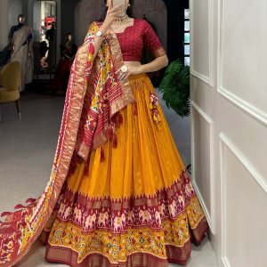 Festive Wear Dola Silk Lehenga Set for Women – Foil Work, Stitched, Dupatta Included-0025